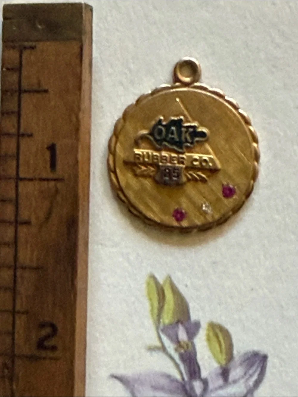 VTG Oak Rubber Co. Gold Award Pendant w/ Diamond & Rubies 5.2g 1/5 10kt Gold